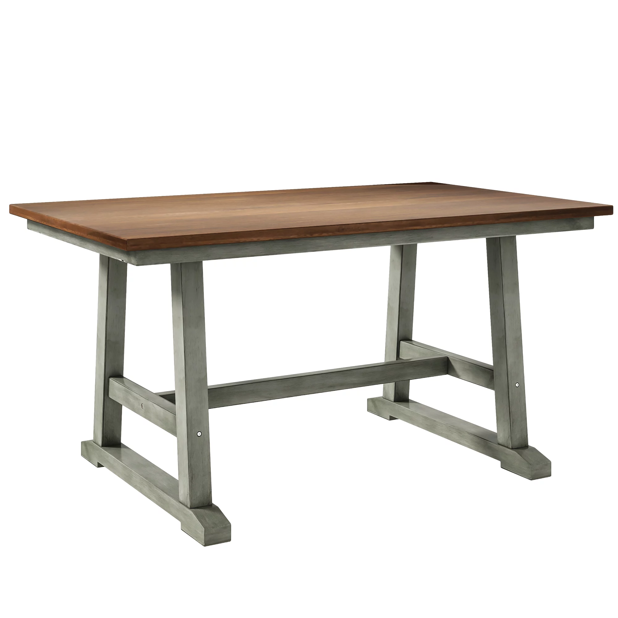 6 Piece Farmhouse Style Solid Wood Dining Room Set with Long Bench and 4 Dining Chairs, Rustic Farmhouse Kitchen Table Set with Bench and 4 Chairs, 36” x 60” Rectangle Table(Walnut+Gray)