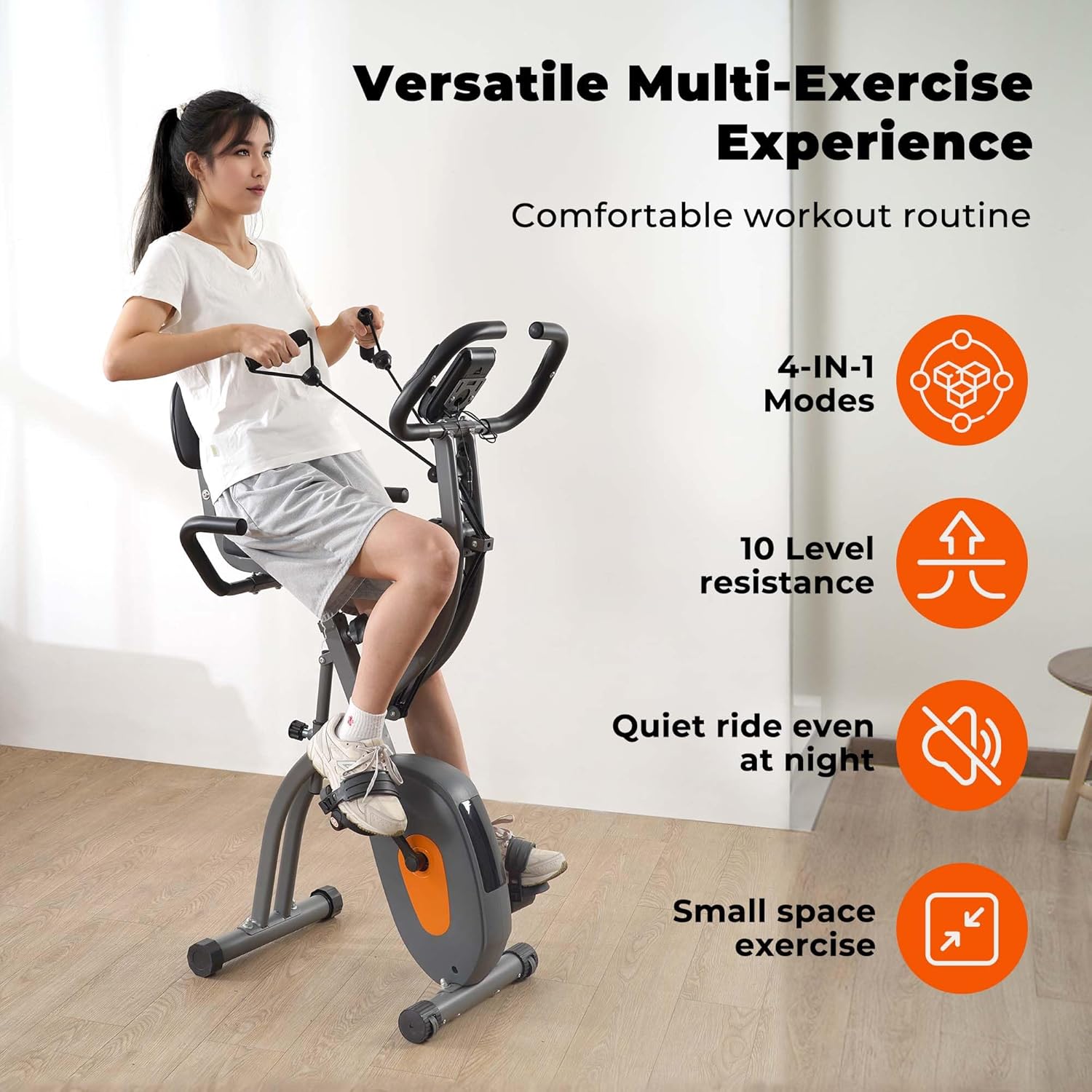 Exercise Bike Stationary Bike for Home Folding Exercise Bike with Arm Resistance Bands &Pulse Sensor LCD Monitor Recumbent Exercise Bikes for Home Workout