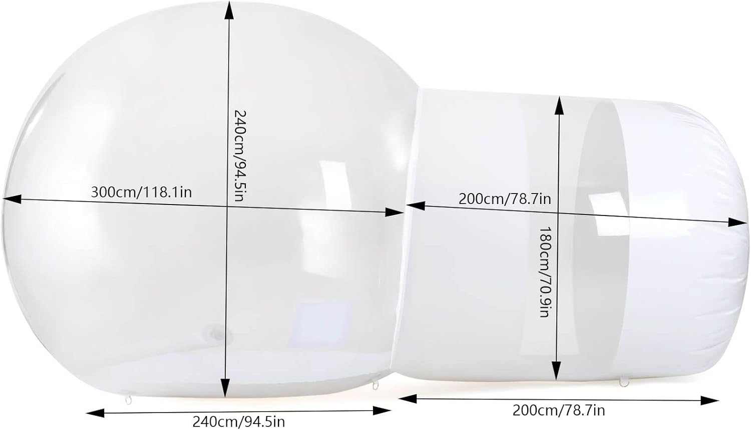 Inflatable Bubble Tent Camping Tent Transparent, Bubble Tent Dome House Camping Tent 10ft with Air Blower for DIY Outdoor Backyard Camping (10ft Transparent Tent + 6.6ft White Tunnel)