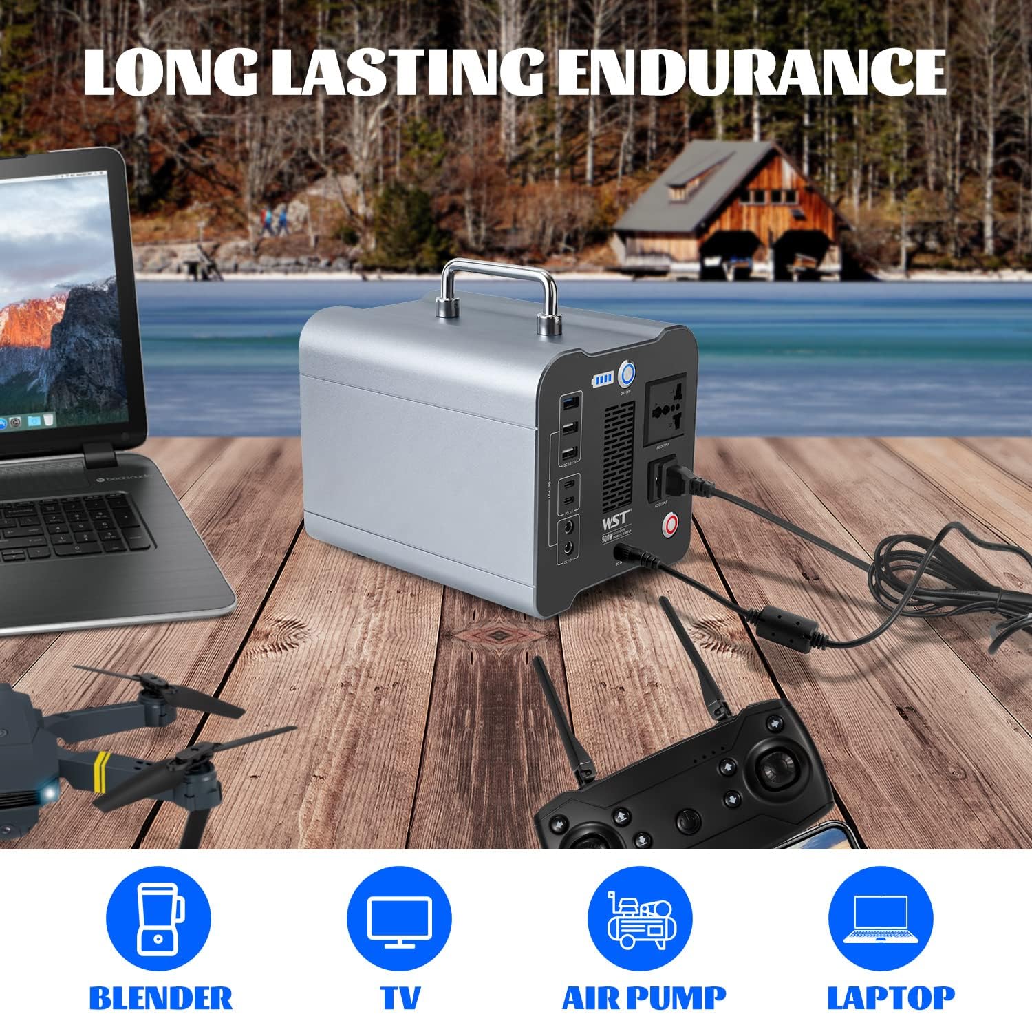 Portable Power Station, Energy Storage Power Bank Backup Lithium Battery, 110V/300W Pure Sine Wave AC Outlet, Solar Generator (Solar Panel Not Included) for Outdoors Camping Travel Hunting,Blackout