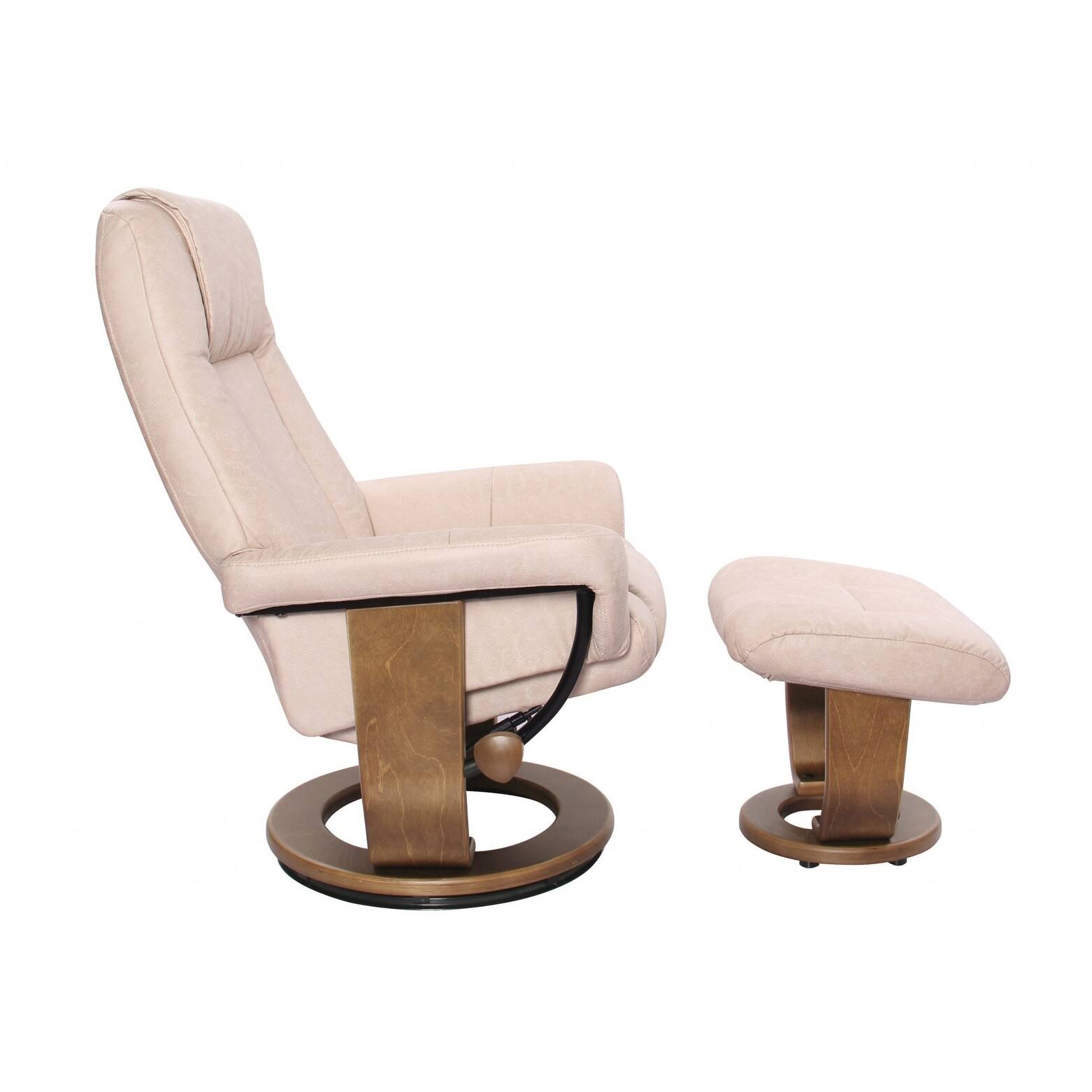 Contemporary Sandy Beige Swivel Recliner and Ottoman Set - Cream