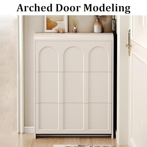 Shoe Storage Cabinet with 2 Flip Drawers, White Shoe Storage Cabinet for Entryway Slim,Hidden Narrow Shoe Organizer,Freestanding Shoe Storage Rack for Hallway Living Room, Single Layer 65cm