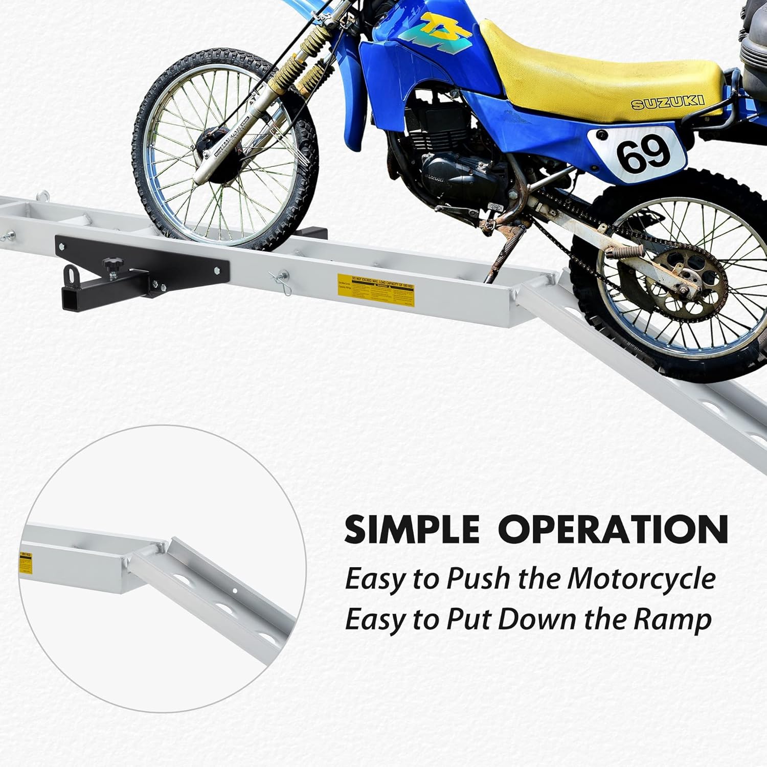 400LBS Aluminum Motorcycle Carrier, Heavy Duty Hitch-Mounted Dirt Bike Rack, Anti-Tilt Locking Device, Motorcycle Trailer Hitch Carrier with Loading Ramp