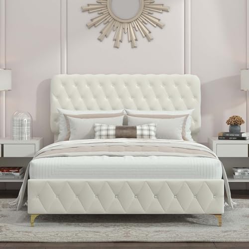 Queen Size Lift Up Bed Frame with Oversized Storage, Velvet Hydraulic Storage Platform Bed with Deep Button Tufted Adjustable Headboard for Bedroom, Grey