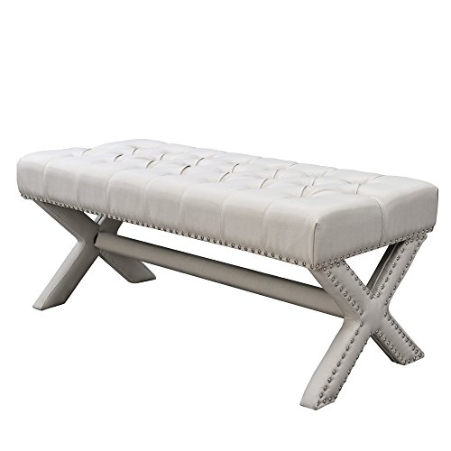 Inspired Home Dark Grey Velvet Bench – Design: Louis | Modern X-legs | Tufted | Contemporary | Nailhead Trim Finish