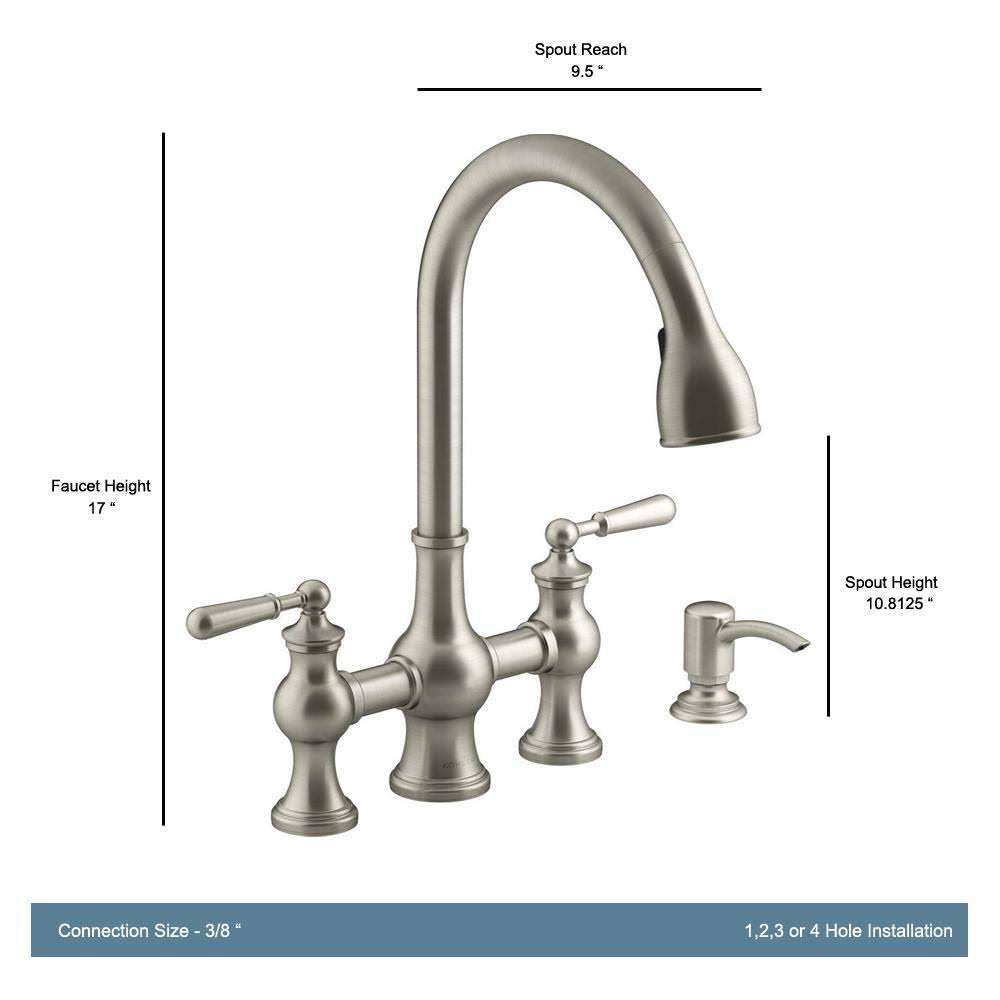 Kohler Capilano 2-Handle Bridge Farmhouse Pull-Down Kitchen Faucet with Soap Dispenser