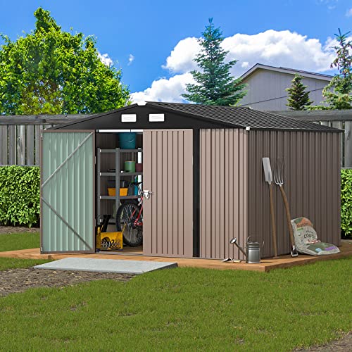 UDPATIO Outdoor Storage Shed 6 x 6 FT, Resin Garden Sheds with Floor Plastic Patio Outdoor Storage Shed with Lockable Door for Tool, Bike, Garbage Gray White