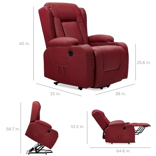 Best Choice Products PU Leather Electric Power Lift Chair, Recliner Massage Chair, Adjustable Furniture for Back, Legs w/ 3 Positions, USB Port, Heat, Cupholders, Easy-to-Reach Side Button - Brown
