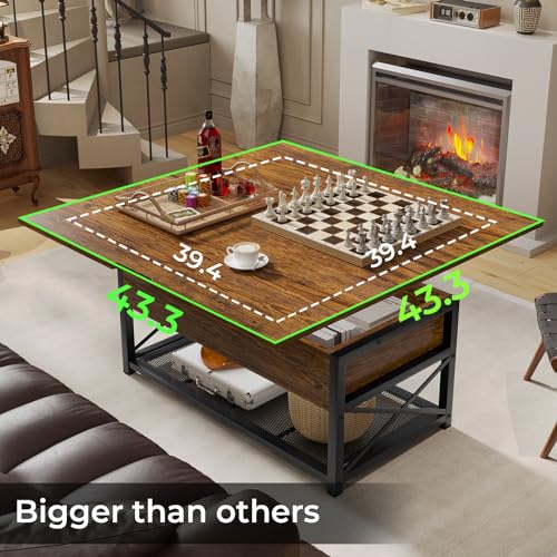Itaar Lift Top Coffee Table, 4 in 1 Coffee Table with Storage for Living Room, Small Coffee Table with Hidden Compartment and Open Shelves for Dining Room, Black