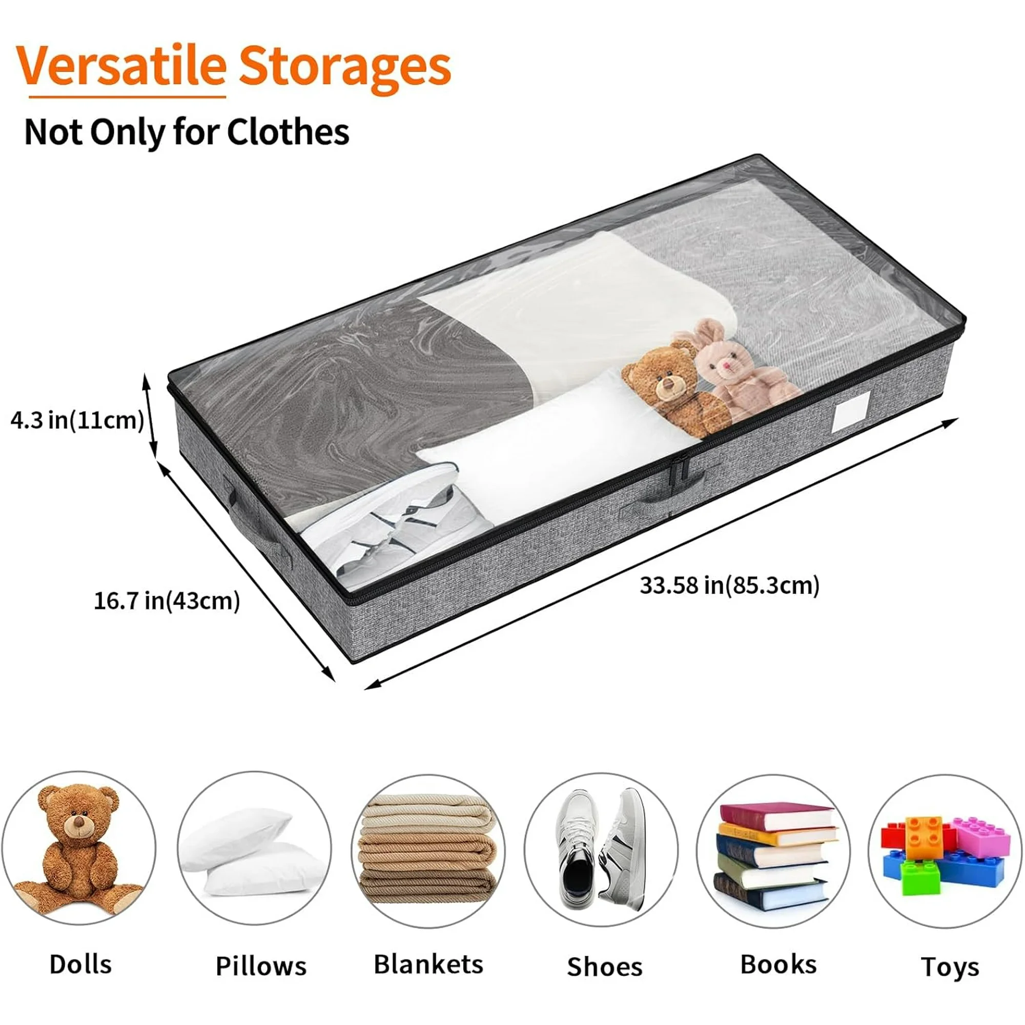 2 Pack Under Bed Storage Containers, Below 4.5 Inches Low Profile Underbed Organizer Clothes Storage with Sturdy Sidewalls and Bottom