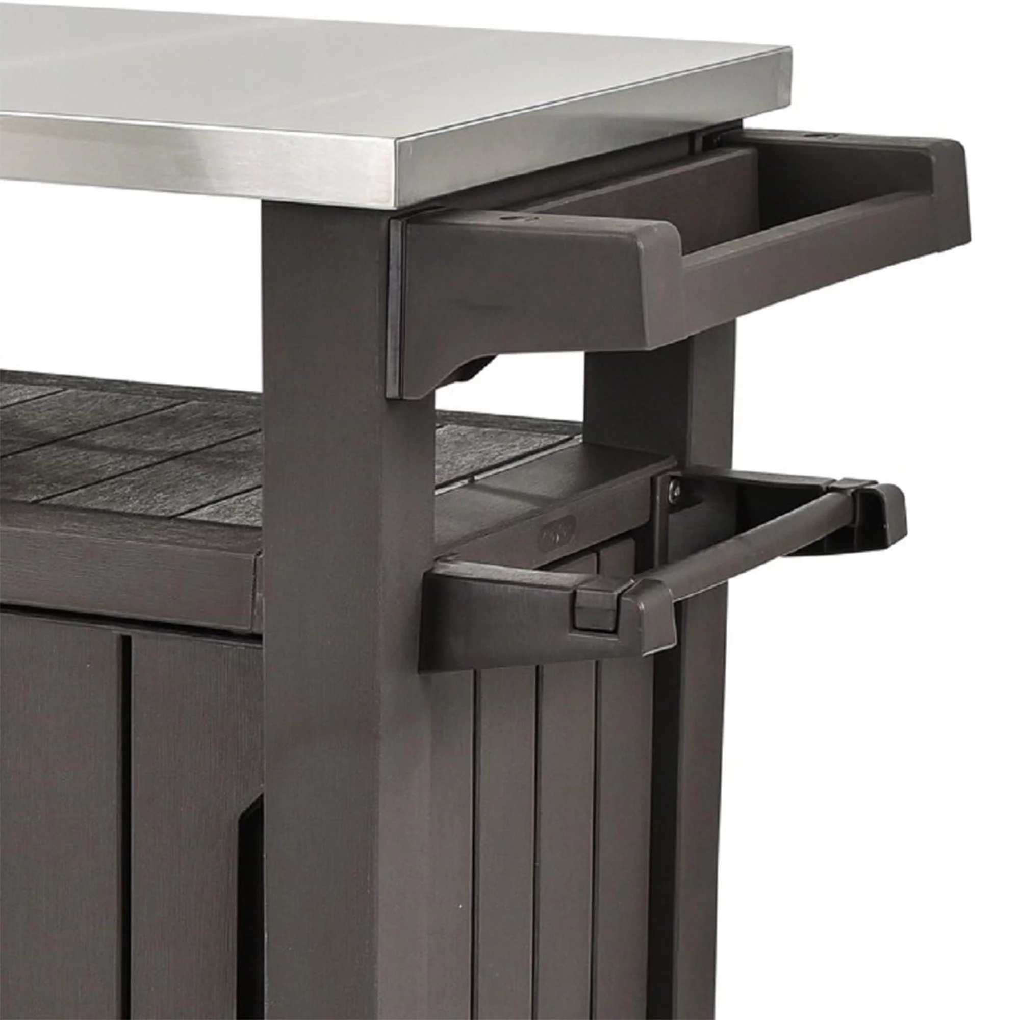 Keter Unity XL Outdoor Kitchen Bar Rolling Cart with Storage Cabinet, Brown
