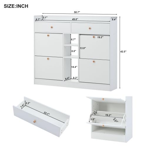 Modern Cabinet with 4 Flip, Multifunctional 2-Tier Storage Organizer with Drawers, Free Standing Shoe Rack for Entrance Hallway, Black