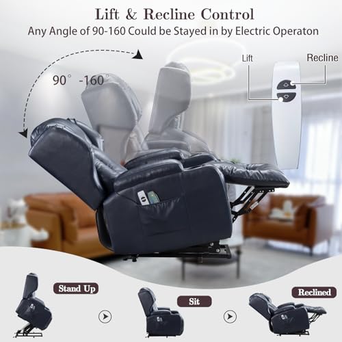 Lift Chair Recliners for Elderly Electric Power Lift Recliner Chair with Massage & Heat Vibration / 3 Positions / 2 Side Pockets/Handle Remote for Home Living Room