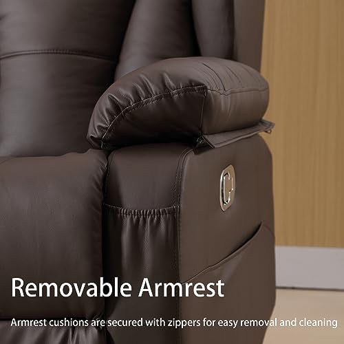 AHMED Home Theater Seating, Recliner Chair with USB Ports and Cup Holders, Faux Leather Recliner Sofa Set with Hidden Arm Console Storage, Ambient Lighting, Black