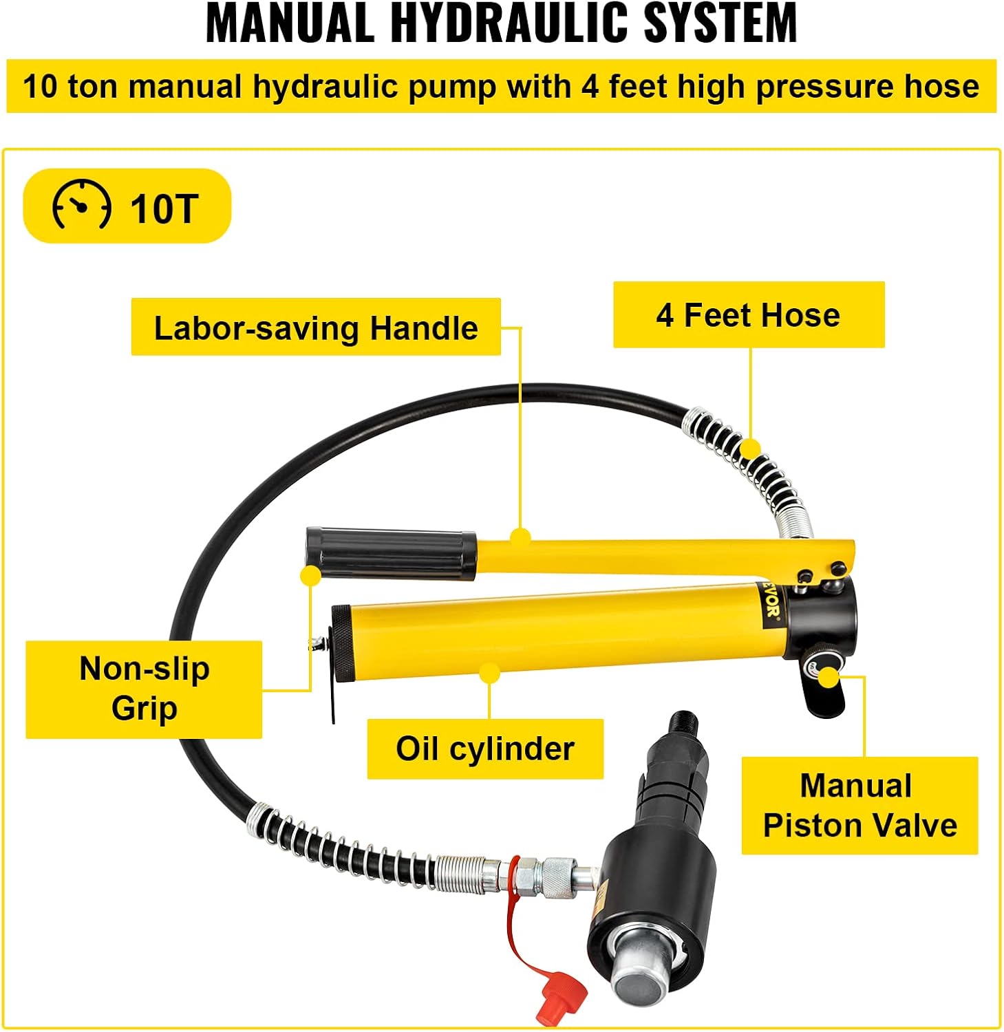VEVOR Hydraulic Exhaust Pipe Expander, 1-5/8 to 4-1/4 size, 10 T Manual Hydraulic Pipe Stretcher w/4 Dies and 2 Storing Case for Copper, Aluminum Tubes in Car Repairing