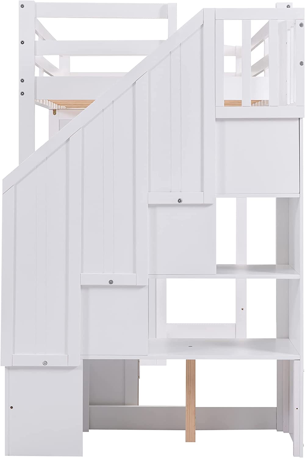 Loft Bed With Stairs And Wardrobe, Solid Wood Loft Bed Frame With Desk And Storage Drawers, Cabinet, For Kids Teens Adults ( Size, White)