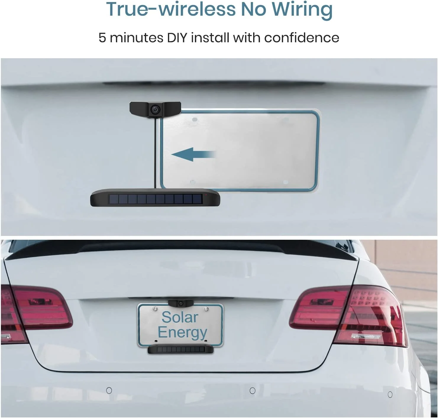 BOSCAM SunGo Pro Solar Wireless Backup Camera for Most Vehicle, DIY No Wiring No Drilling Install with Digital Wireless Night Vision Rear View Camera