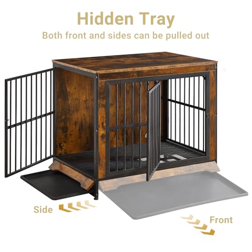 Rovibek 86" Extra Large Corner Dog Crate Furniture, Double Dog Kennel Furniture for 2 Large Dogs, Stackable Dog Crates Furniture with Removable Divider & Hidden Tray & 3 Doors