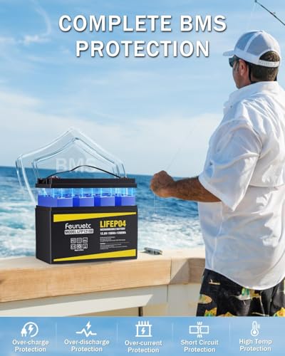 12V 100Ah LiFePO4 Lithium Battery - Solar Powered Battery with 100A BMS, 1280Wh Energy Storage, Iron Phosphate 15000 Deep Cycles Marine Battery for RV, Golf Car, Trolling Motor