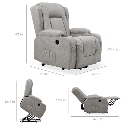 Best Choice Products PU Leather Electric Power Lift Chair, Recliner Massage Chair, Adjustable Furniture for Back, Legs w/ 3 Positions, USB Port, Heat, Cupholders, Easy-to-Reach Side Button - Brown