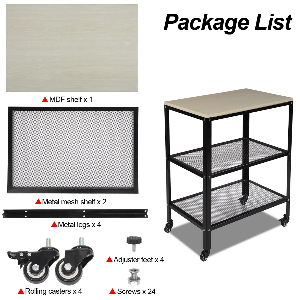 3-Tier Kitchen Microwave Cart, Rolling Utility Cart, Standing Bakers Rack Storage Cart with Metal Frame for Living Room White
