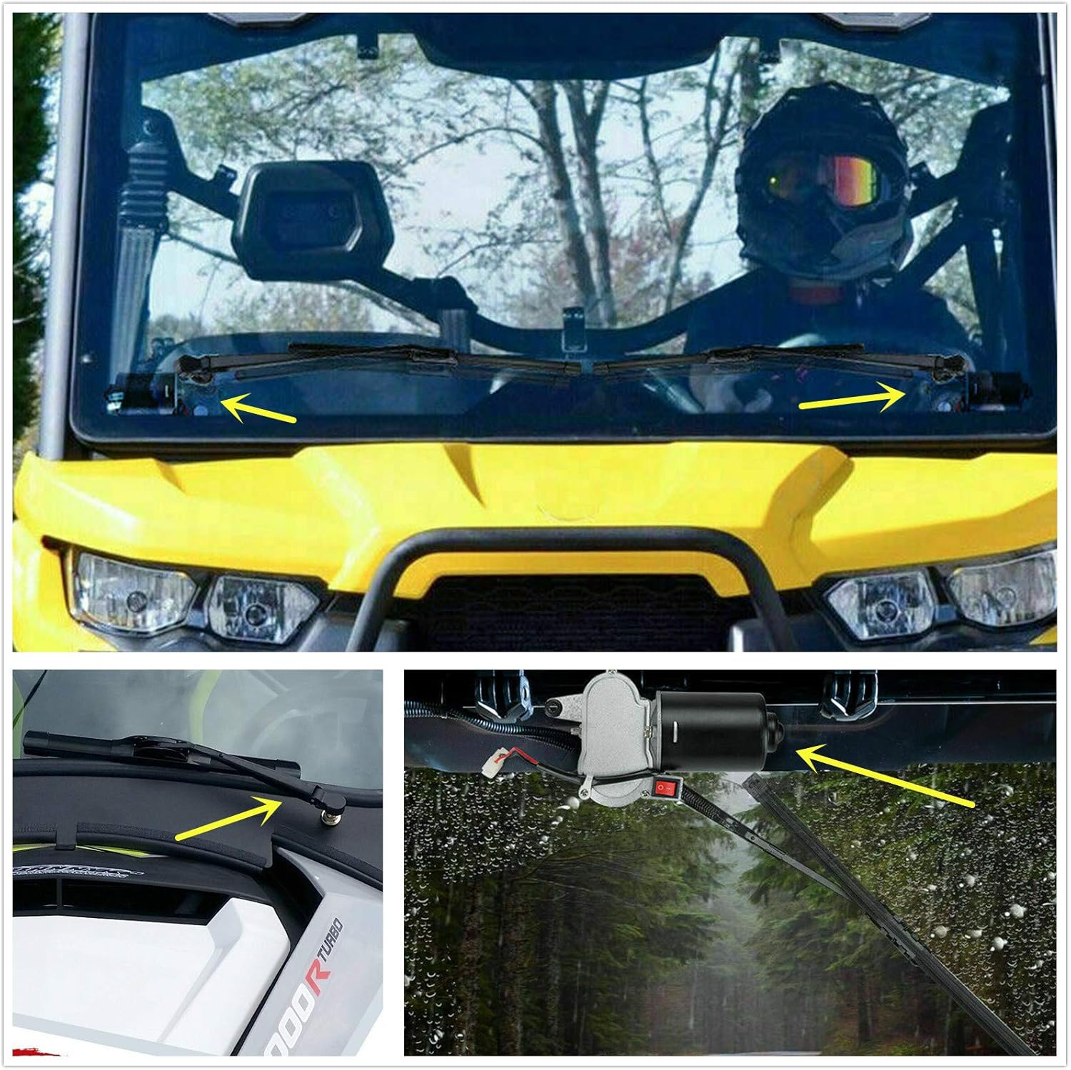 YiCross Electric UTV Windshield Wiper Motor 12V Hard Coated Polycarbonate Universal Windshield Wiper Kit w/Multi Wiper, 90 Degree Wipe Sweep