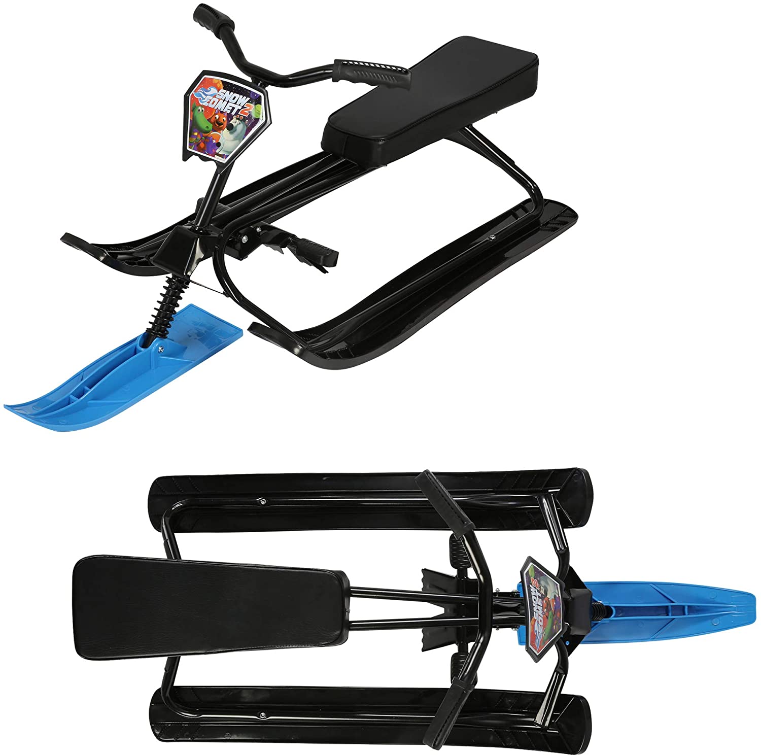KARMAS PRODUCT Snow Racer Sled with Steering Wheel/Bicycle Handle and Twin Brakes, Kids Teens Winter Sport Ski Sled Slider Board for Downhill and Uphill