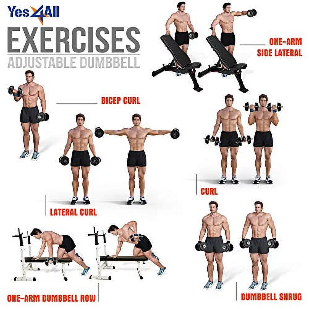 Yes4All 200 lbs Adjustable Dumbbell Weight Set, Cast Iron Dumbbell, Pair