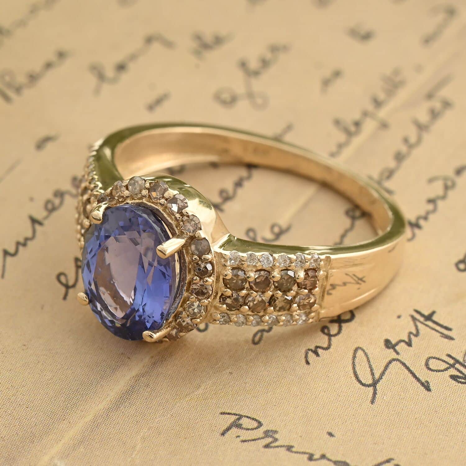 Shop LC Luxoro Blue Tanzanite Champagne Diamond Oval 14K Yellow Gold Solitaire Ring for Women Jewelry Size 7 Ct 2.15 I3 Clarity Birthday Gifts for Women