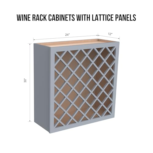 Solid Wood RTA Wine Bottle Rack Wall Cabinet with Lattice Panels - Wine Bottle Holder Storage for Bar, Pantry, or Wine Cellar - Mocha finish Countertop Solution(Gray, 24”W × 12”D × 30”H)