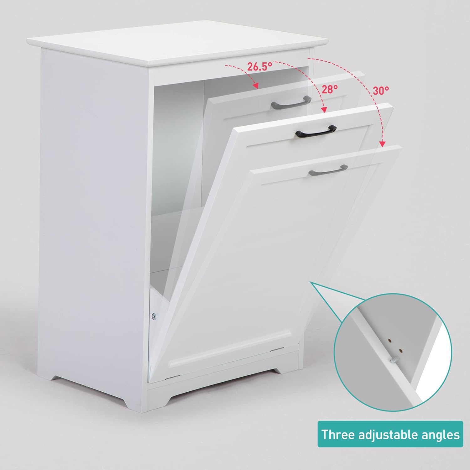 JAXPETY Tilt Out Trash Cabinet Kitchen Trash Can Holder Wood Laundry Hamper Recycling Trash Cabinet with Angle Adjustable Door, White