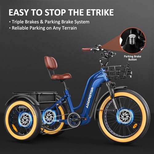 ADDMOTOR Electric Trike for Adults, 85Miles/160Miles Dual Battery System Electric Tricycle, 750W Rear Motor GREATTAN Etrike, 48V 20AH/40AH 3 Wheel Electric Bike for Senior, Differential, Parking Brake