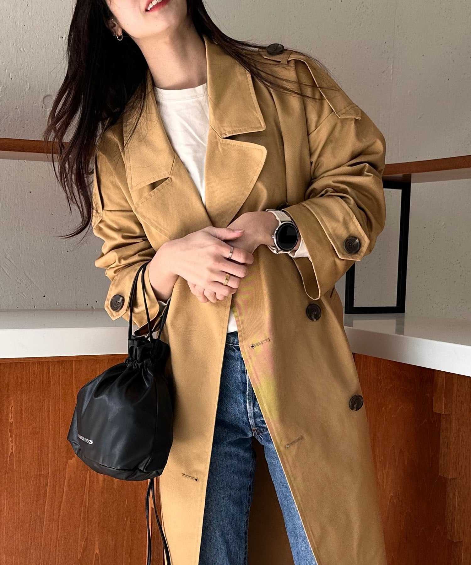 【SETUP7】Outer Trench Coat Double-Breasted Oversized Trench Big Silhouette Long Length Pocket Long Sleeve Spring Coat
