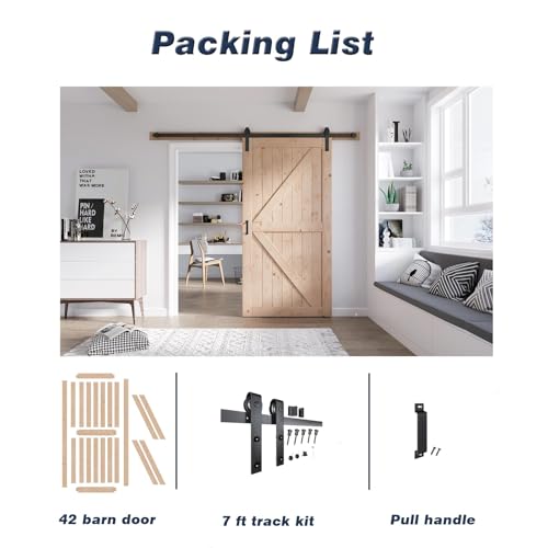 FREDBECK 48in x 80in Sliding Wood Barn Door with 8FT Barn Door Hardware Kit Included K Shape Solid Spruce Panel Sliding Door Double Surfaces Need to Assembly