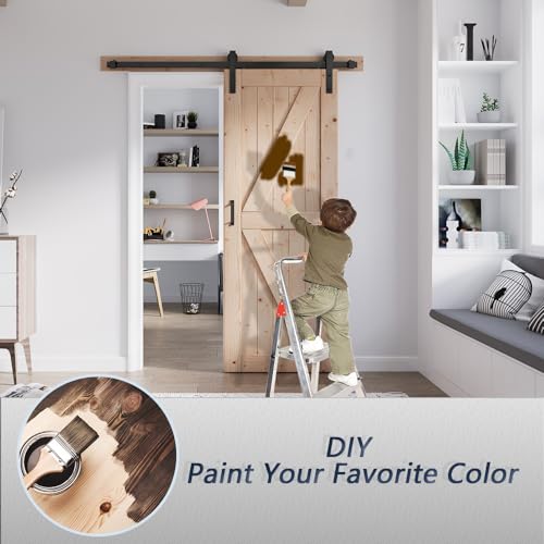 FREDBECK 48in x 80in Sliding Wood Barn Door with 8FT Barn Door Hardware Kit Included K Shape Solid Spruce Panel Sliding Door Double Surfaces Need to Assembly
