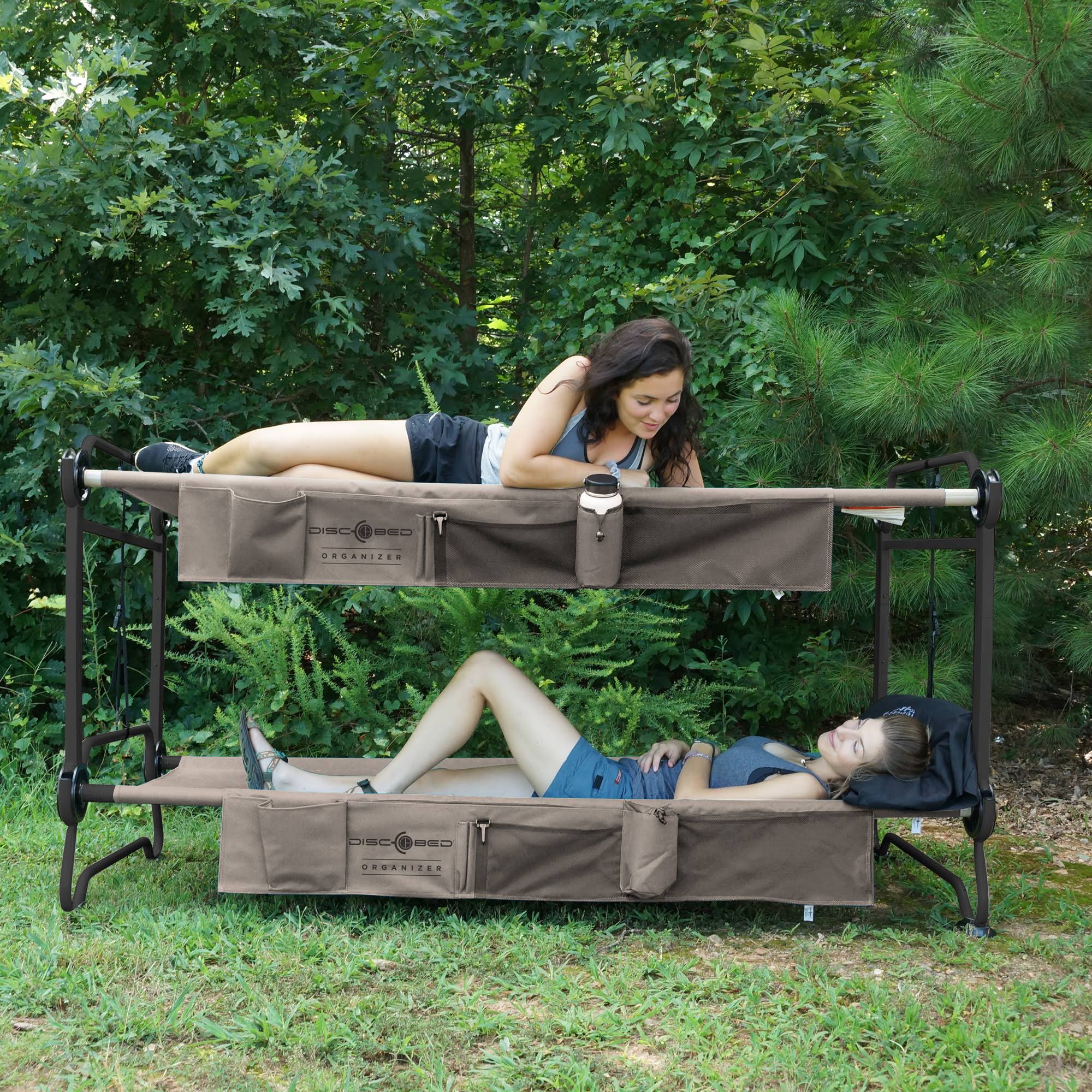 Disc-O-Bed Large Cam-O-Bunk Bench Bunked Double Camping Cot with Organizers, Tan