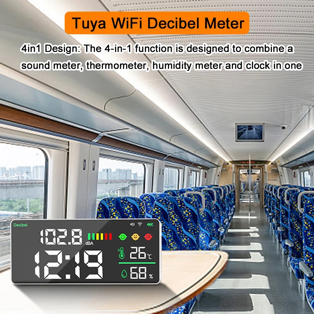 Carevas WiFi Decibel Meter 4in1 Humidity Decibel Test 11inch Color Display Intelligent Linkage APP Control Noise Decibel Meter