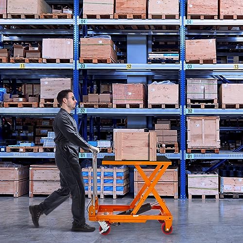 VEVOR Electric Lift Table, 330 lbs Capacity Single Scissor Lift Table, 8-28 in Height Adjustable Lifting Platform, Coffee Table Lift with 4 Wheels, for Material Handling and Transportation, Black