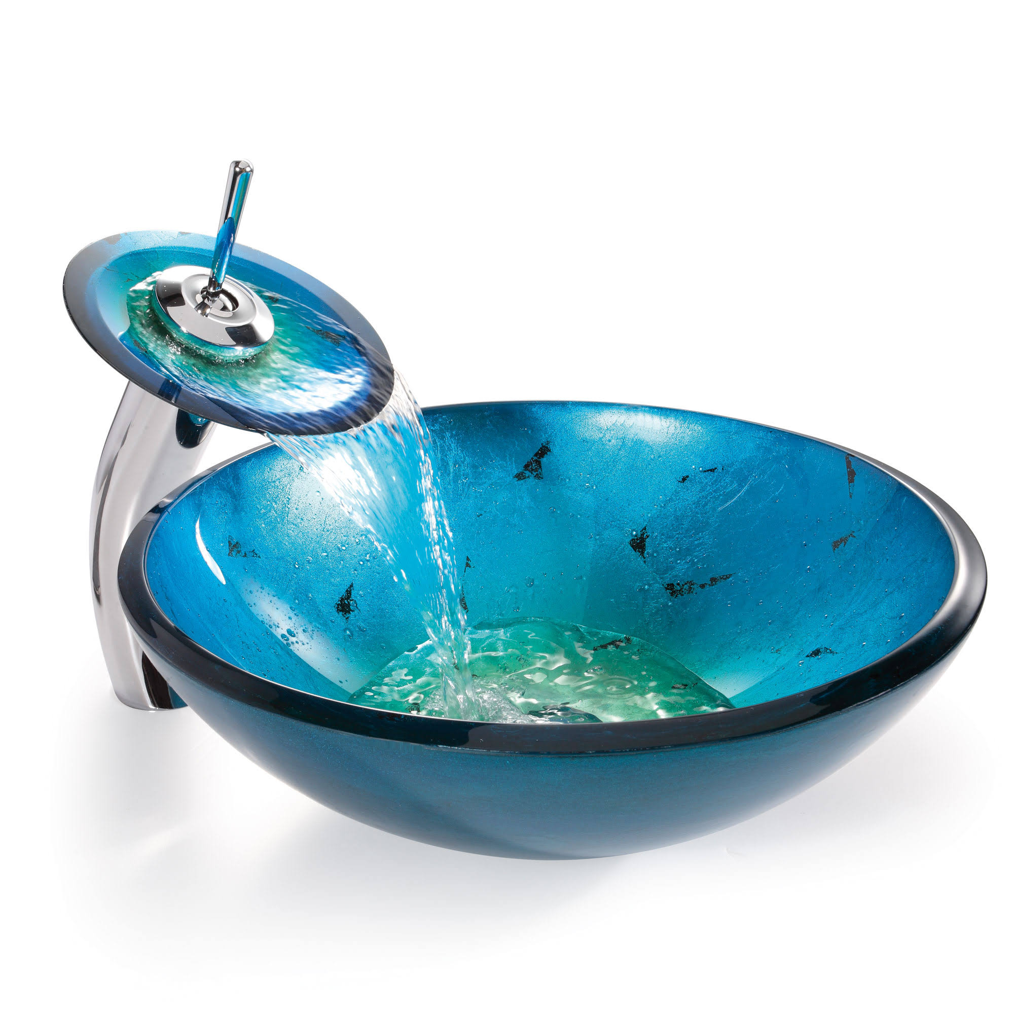 Kraus GV-204 Irruption Blue Glass Vessel Sink, Satin Nickel