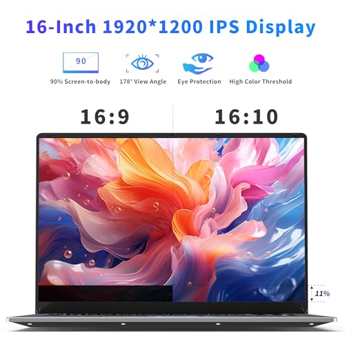 16 Inch Laptop Computer, Gaming Laptop, 16GB RAM 512GB SSD, N95 Processor, FHD 1920 * 1200, 180 Angle Open, Backlit Keyboard, Windows 11 Pro, Fingerprint Unlock, BT 4.2, WiFi 5