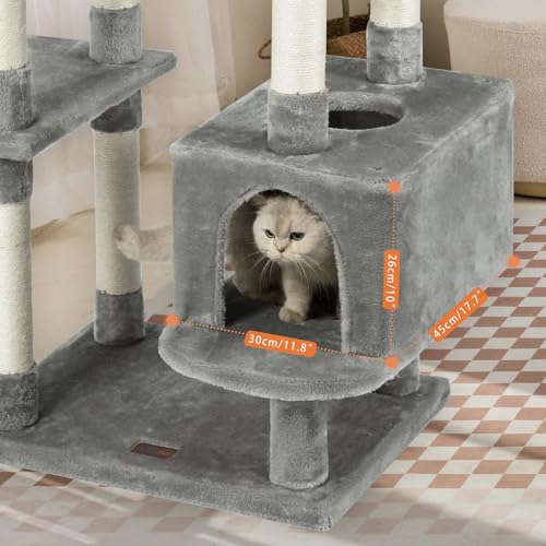 73 inches Large Cat Tree for Indoor Cats, Tall Cat Tower with Sisal Scratching Posts and Pads, Padded Plush Perch, Cozy Basket, Plush Condo for Large Cats, Beige
