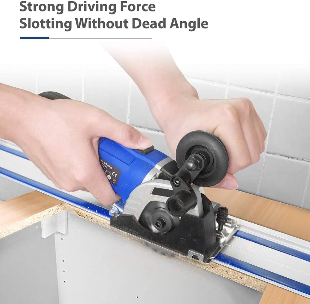 Mini Circular Saw with Track, 3-3/8" 6,500RPM Compact Circular Saw with 2 x 15" Guide Rails, Mini Plunge Cut Saw with 3 Saw Blades for Wood, Soft Metal, Tile and Plastic Pack of 2