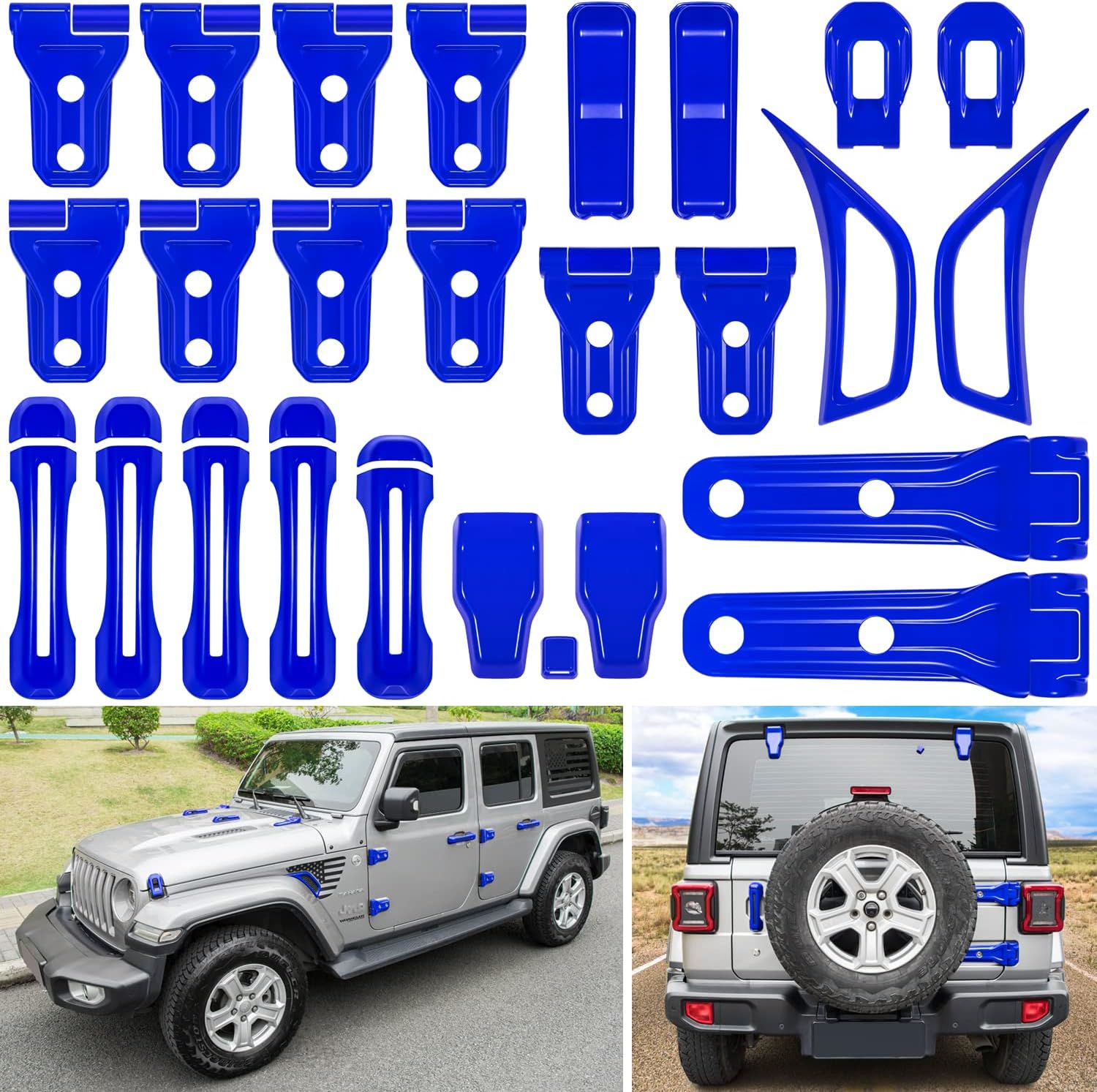 26PCS Full Set Exterior Decoration Trim Kit for Jeep Wrangler JL JLU 2018-2022 Door Hinge Handle Engine Hood Hinge Hood Latch Wheel Eyebrow Side Air Outlet Rear Tailgate Window Hinge Cover (White)
