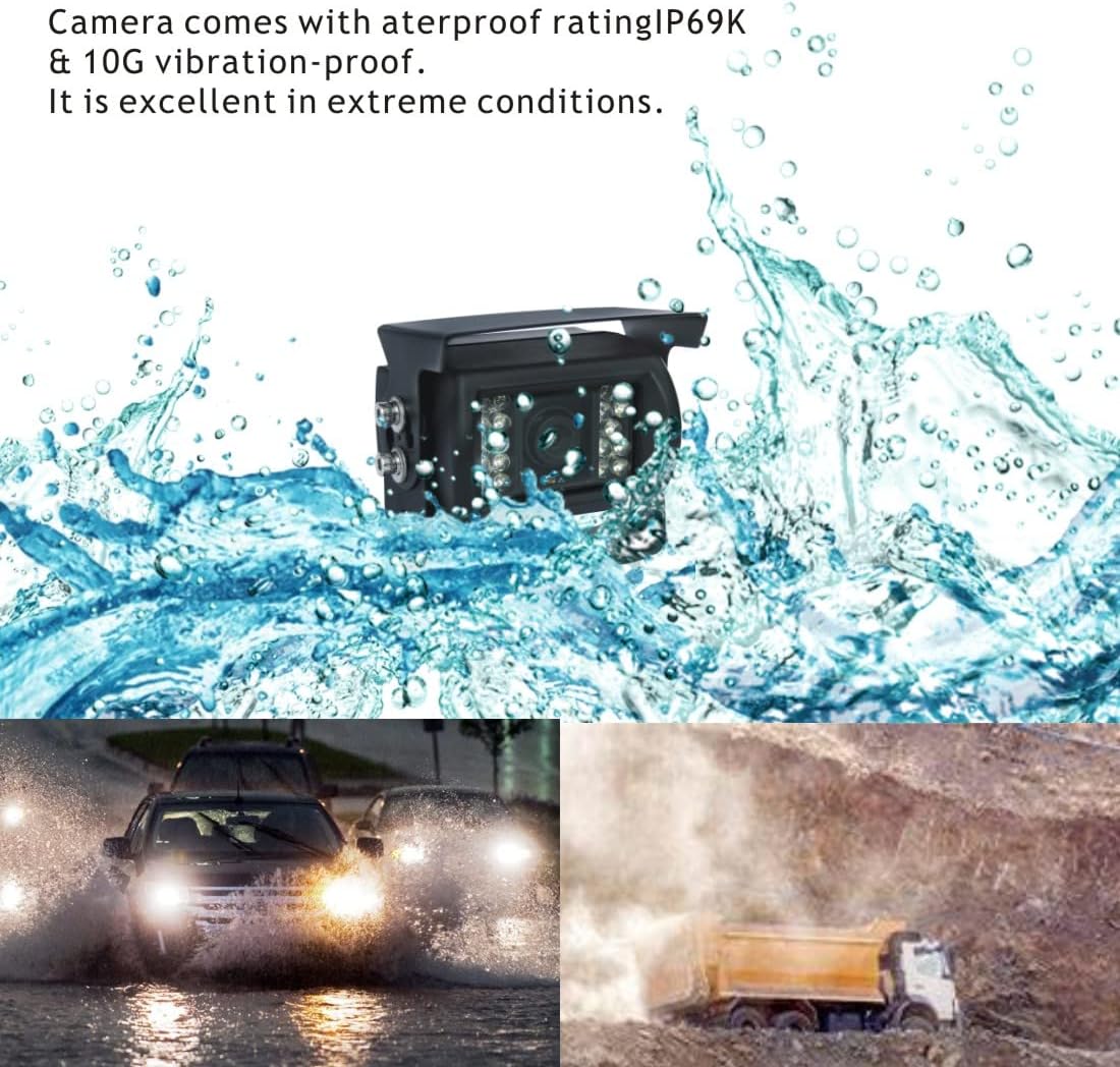 Rear/Front View Backup Camera System Reversing Kit Wired 7 LCD Monitor,Night Vision,IP69K Waterproof Camera for Tractor/Motorhome/Bulldozer/Camper/Van/Pickup/Heavy Equipment/Forklift/Skid Loader