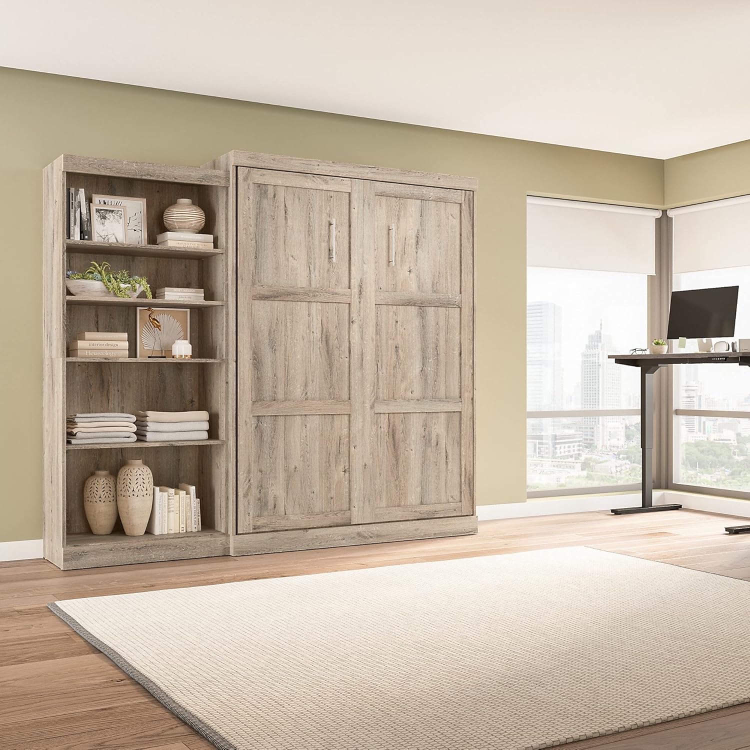 BESTAR Pur Murphy, Space-Saving Wall Bed for Multipurpose Room, QUEEN, Rustic Brown