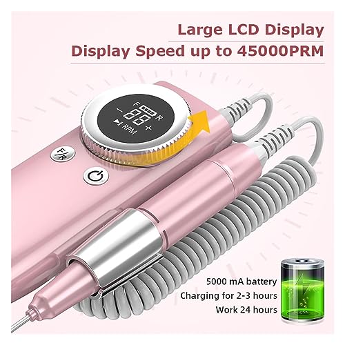 Nail Drill, 45000RPM Nail Drill Machine Electric Nail Polishing Machine with LCD Display Professional Nail Lathe for Manicure Gel Polishing Professional Nail Tools (Bianco A)