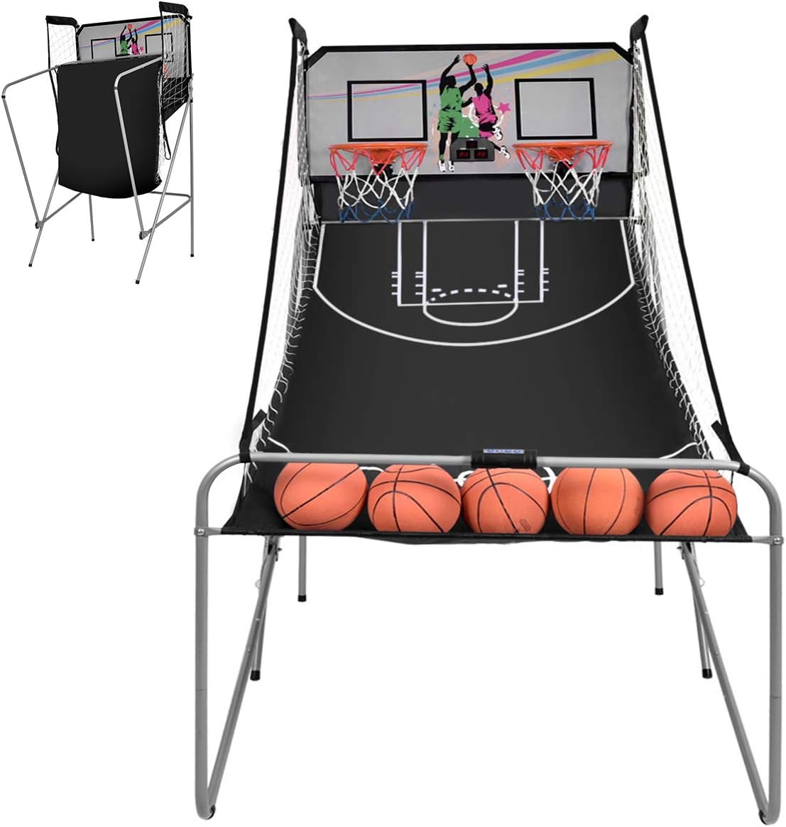 Giantex Foldable Basketball Arcade Game, 8 Game Options, Electronic Double Shot 2 Player w/ 4 Balls and LED Scoring System, Indoor Basketball Game for Kids, Adults