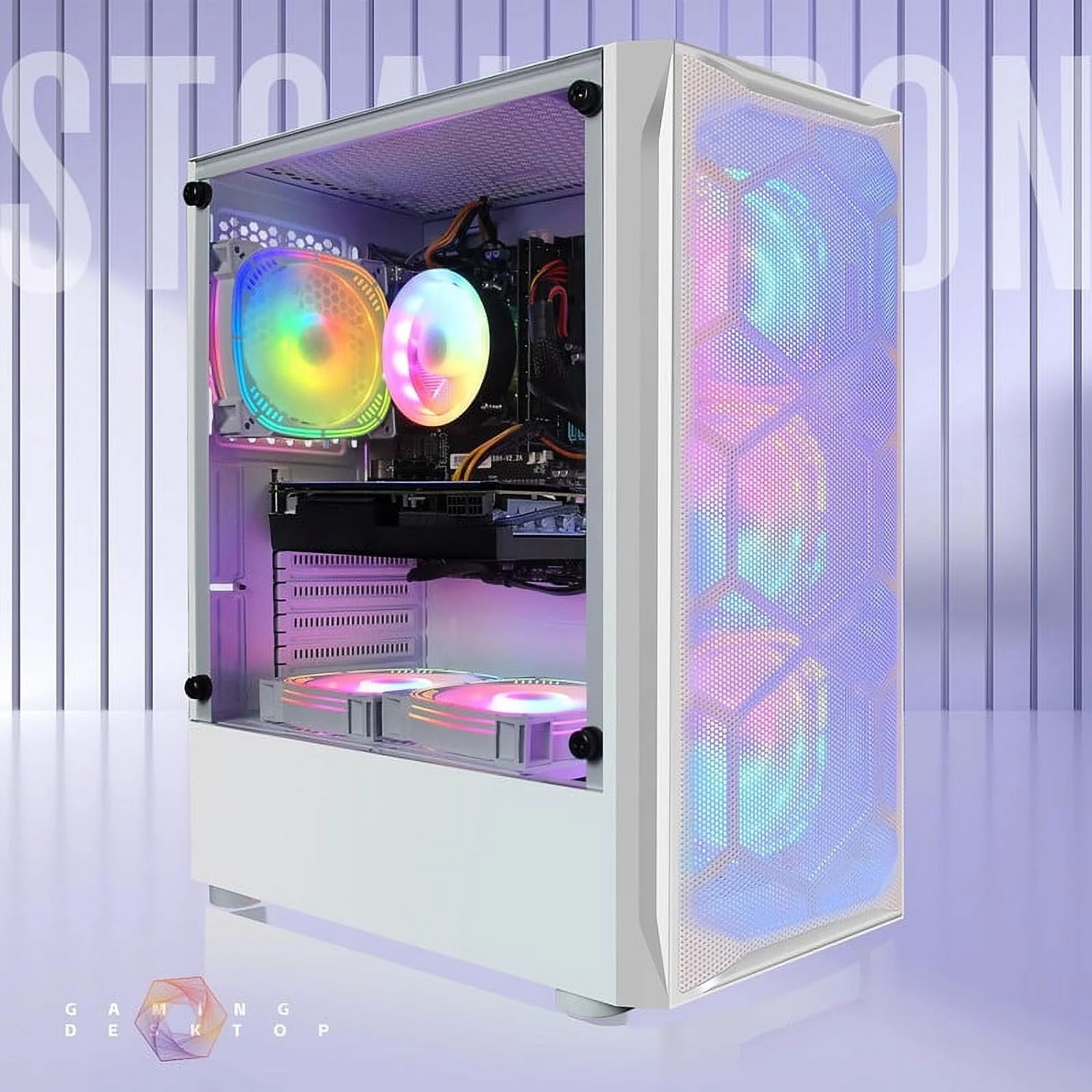 STGAubron Gaming Desktop PC, Intel Core i5 3.2G up to 3.6G, 16G RAM, 512G SSD, Radeon RX 5600 XT 6G GDDR6, 600M WiFi, BT 5.0, RGB Fan x 6, RGB Keyboard & Mouse & Mouse Pad, W10H64