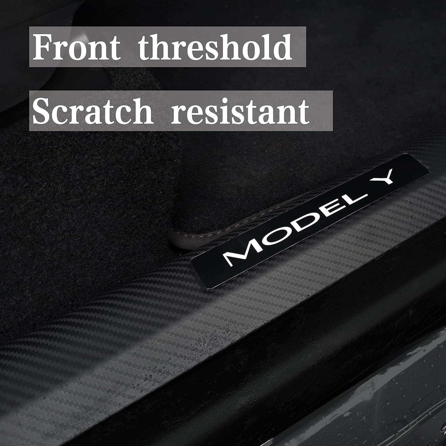 KIKIMO Tesla Model Y Door Sill Protector -Matte Carbon Fiber ABS Door Car Pedal Kick Protection-Tesla Model Y Accessories-Sill Scuff Plate Guard Set Included Front Rear Door Sill