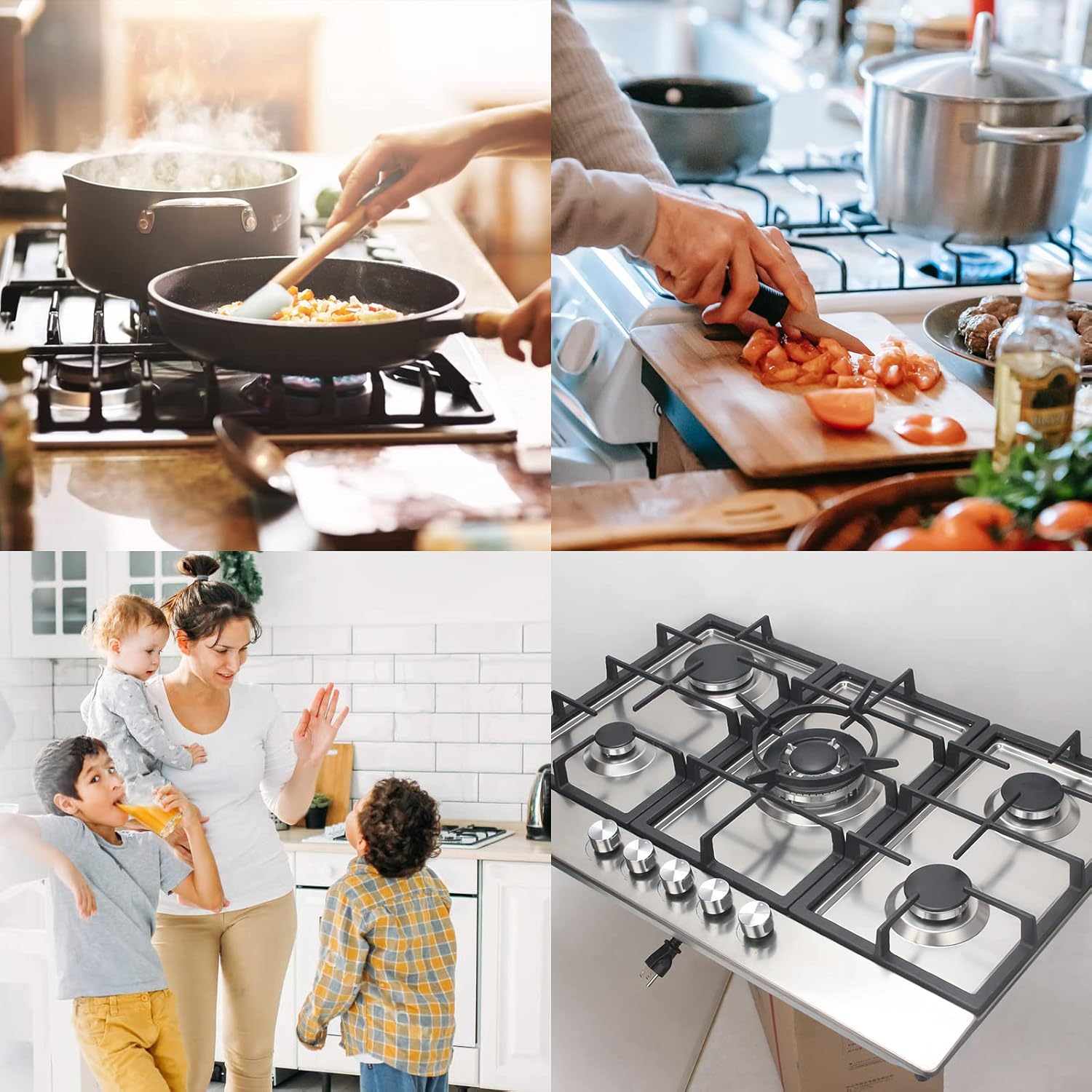 Gas Cooktop 36 inch with 5 Sealed Burners in Stainless Steel, Built-in Stovetop with Thermocouple Protection, Gas Stove Top with Cast Iron Grates, Gas Hob with LPG/NG Convertible and Easy to Clean
